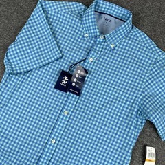 IZOD Shirt Mens Small Blue Check Short Sleeve Breeze Quick Dry Stretch Wicking