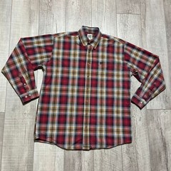Cinch M Men’s Long Sleeve Button Down Shirt Burgundy Plaid EUC Flip Cuff Western