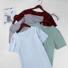 Men Ice Silk Undershirt Seamless Cool Vest Short Sleeve T Shirt Sport Casual Tee