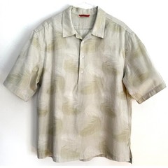 BARENA Venezia Italy Palm Leaf Print Beige Camp Shirt Size 50 Menswear Italian