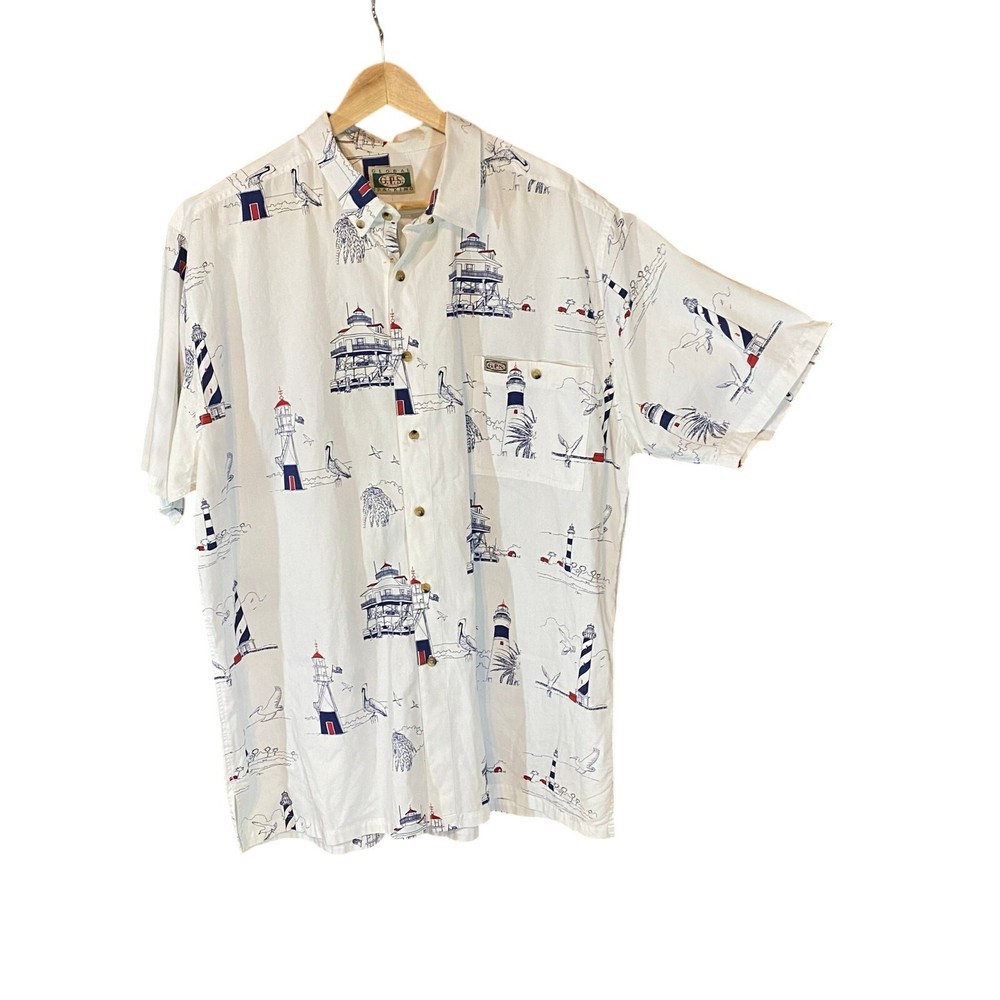 Vintage GPS Global Tracking Nautical Lighthouse Shirt Coastal Beach XL resort