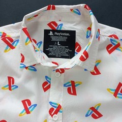 Sony PlayStation Button Up Shirt Logo All Over Print Woven White Men Size Large