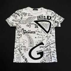 Dolce & Gabbana All Over Graffiti Scribble Logo Print T-Shirt White Men’s 48 M