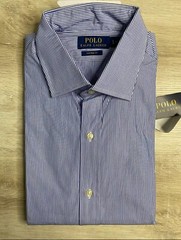 NWT Polo Ralph Lauren Mens Shirt White L 17 Blue Striped Custom Fit Long Sleeve