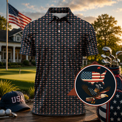 USA Patriotic Golf Polo Shirt American Flag Eagle Golf Polo Men S-5XL