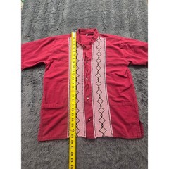 Mens Red Guayabera Embroidered Short Sleeve Shirt Mandarin Collar Size M 0192