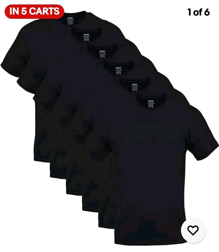 Gildan (6-pack) Black Solid Ultra Cotton Short Sleeve Blank Tee T-Shirt S-XL