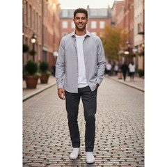 Calvin Klein Steel+ Slim Fit Stretch Non-Iron Shirt Grey White Micro Check M 15