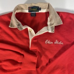 Vintage Ohio State Script Embroidered Rugby Shirt Long Sleeve Mens Large Red 80s