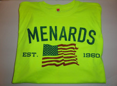 (Lot of 2) Sz L / Large HI-VIS SAFETY NEON YELLOW Menards USA FLAG Work T-Shirt