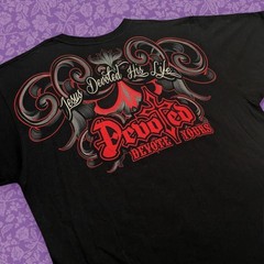 2000s Devoted Black & Red Grunge Y2K Streetwear Cross Graphic Tee | Size L