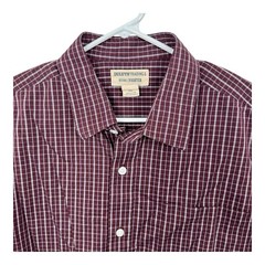 Duluth Trading Wrinkle Fighter Button Down Shirt Plaid Mens Sz XL Maroon Wine