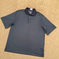 Walter Hagen Polo Shirt Mens Large Blue Striped Short Sleeve Moisture Management