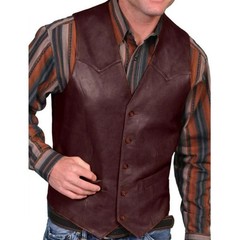 Mens Solid Leather V Neck Pocket Retro Color Vest Blouse+ Button Western Cowboy