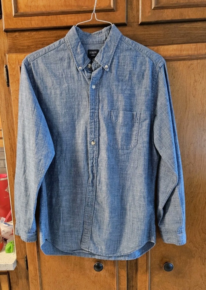 J Crew Flex Long Sleeved Button Down Cotton Stretch Chambray Shirt Size Medium