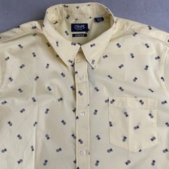 Chaps Men Pineapple S/S Button Down Stretch Shirt XXL Lemon Yellow Recycled Poly