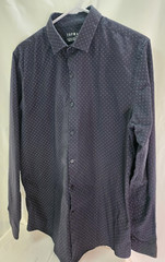 Topman Men’s Casual Button Down Long Sleeve Polka Dot Shirt, Black/White, Large