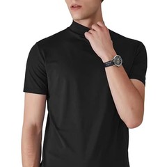 Solid Short Sleeve T Shirt for Men Half High Collar For Slim Fit Regular Top