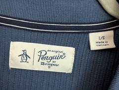 NWT Original Penguin Logo Ribbed Polo Shirt Mens Large Blue Short Sleeve