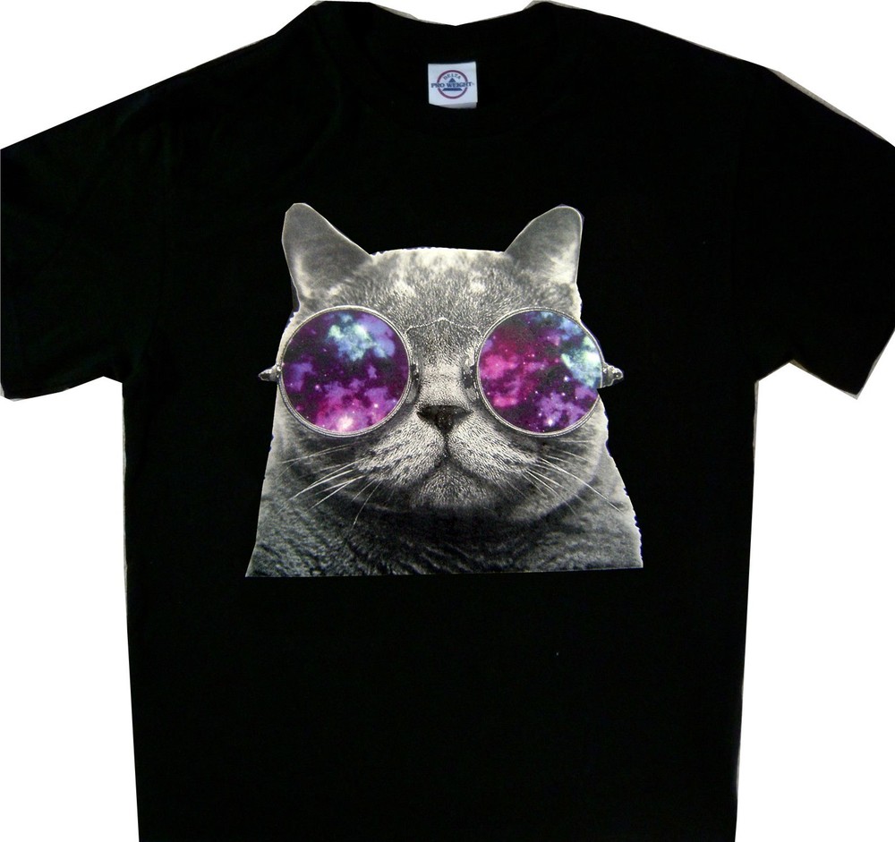 Cool Cat Galaxy Sunglasses Grumpy Cats Tee Black t-shirt men’s ts
