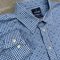 Stafford Shirt Mens X-Tall 19 38-39 (3XLT) Blue Gingham Travel Performance Super