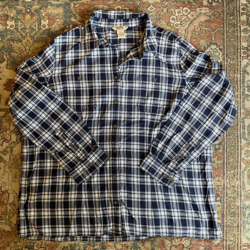 Duluth Trading flex Men’s Blue Plaid Flannel Shirt 100% Cotton Long Sleeve XL