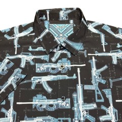 Retro Rifle Button Down Mens Small Black Operation X-Ray Gun Blueprint Shirt