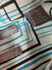John Henry Washable Silk Button Front Shirt Men’s Large Blue Geometric Print