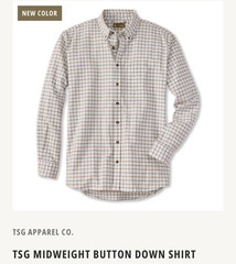 The Sporting Gent Midweight Button Down Shirt in Ivory/Olive Check Plaid new, L
