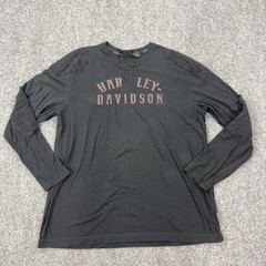 Harley-Davidson Shirt Mens XL Black Padded Henley Long Sleeve Tee Biker Logo