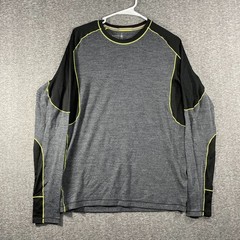 Smartwool Merino Wool Base Layer Long Sleeve Mens Medium Grey Black Neon Sport