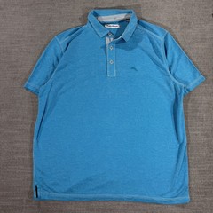 Tommy Bahama Polo Shirt Mens Medium Blue Excellent Micro Stripe Short Sleeve