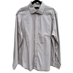 Express Design Studio Minimalist Preppy Grid Woven Cotton Shirt Tan Mens XL