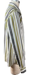 Basic Law Mens Large Button Front Shirt Black Gray Yellow Stripe Casual L