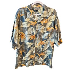 Tommy Bahama Mens L 100% Silk Tropical Floral/Bird Short Sleeve Button Up Shirt