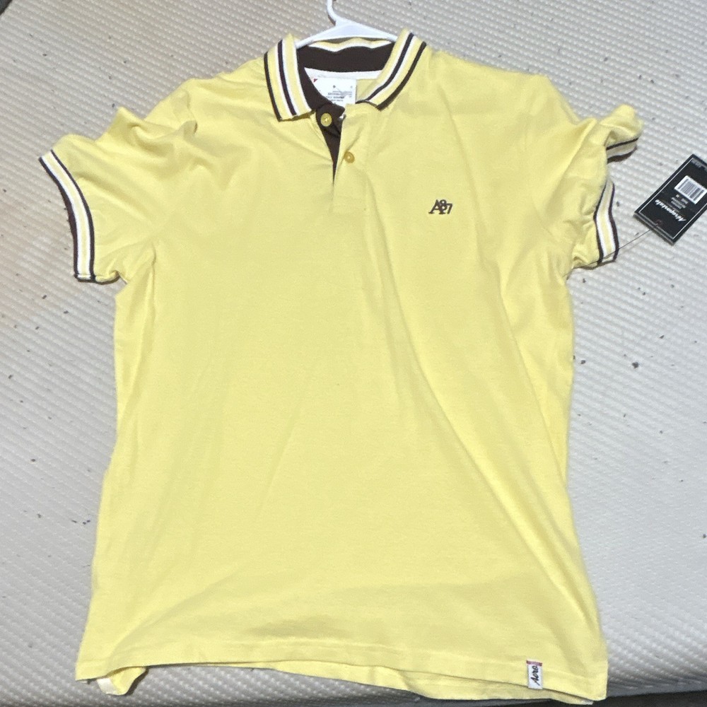 Aéropostale Men’s Solid Yellow Logo Polo Shirt Size M Button Placket