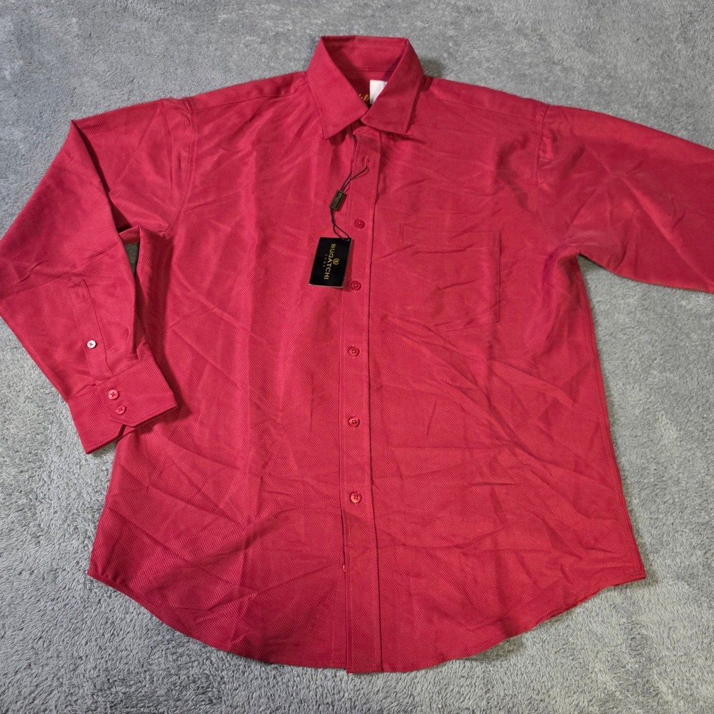 Bugatchi Mens M Button Down Shirt Ruby Red Textured Long Sleeve MS1500L84 NEW