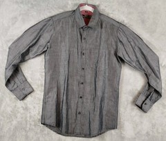 GIORGIO ARMANI Button Front 100% Cotton Mens Medium Gray Shirt MADE IN ITALY