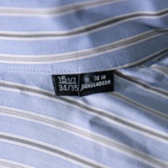 Hugo Boss Mens 15.5 34/35 Blue White Stripe Dress Shirt Sharp Fit Button Up LS
