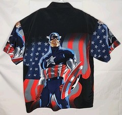 Rare Vintage MARVEL COMICS Captain America All Over Print Camp Shirt 2000s Large