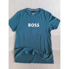 BOSS Men Large Cotton Art Logo Pullover Navy Blue Tee-Shirt with Sun Protection