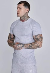 SikSilk Men’s Short Sleeved Muscle Fit Essentials T-Shirt Tee Grey Marl