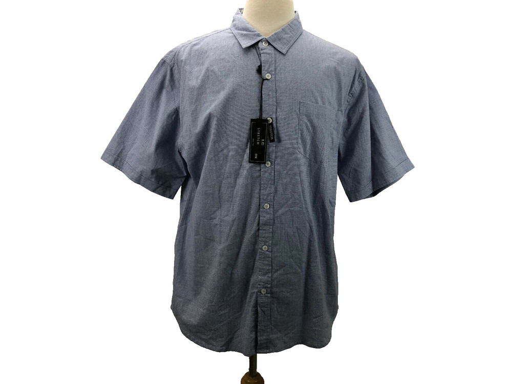 Michael Brandon 2XL Button-Up Solid Blue Short Sleeve Stretch Casual Men Shirts