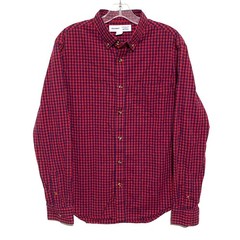 Old Navy Red Blue Gingham Check Button Everyday Shirt LS Slim Fit Mens M Preppy