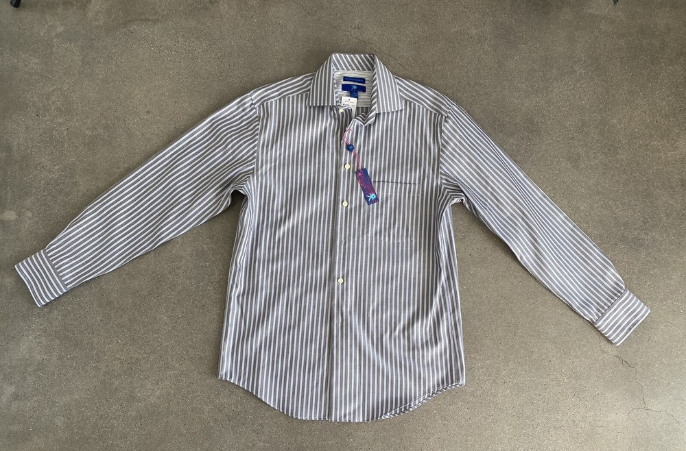 Egara Non Iron modern fit button front shirt blue & gray stripe men’s M NWT