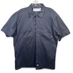Dickies Mens Short Sleeve Work Shirt Black Cotton Twill Button Up Large LS307BK