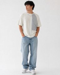 ZARA Colorblock Crew Neck Short Sleeve Jersey Cotton T-Shirt White/Gray 13-14