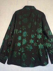 Barry Wang NWT XL Black Snowflake Shirt Metallic Green Christmas Button Up