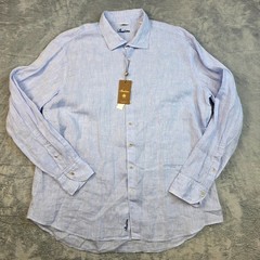 $265 New STENSTROMS Button 100% LINEN Shirt Men’s 2XL XX-LARGE Blue Fitted Body