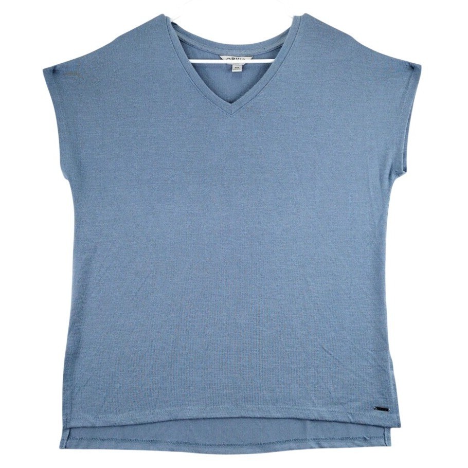 Orvis Classic Collection Mens M Medium Blue V Neck Cap Sleeve Casual Shirt